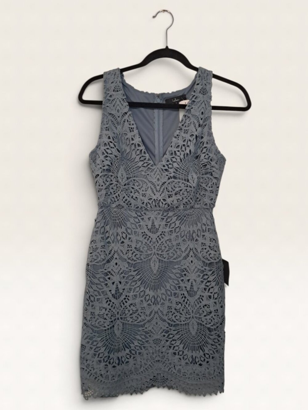 Lulus Love Poem NWT Slate Blue Lace V-Neck Mini Dress S